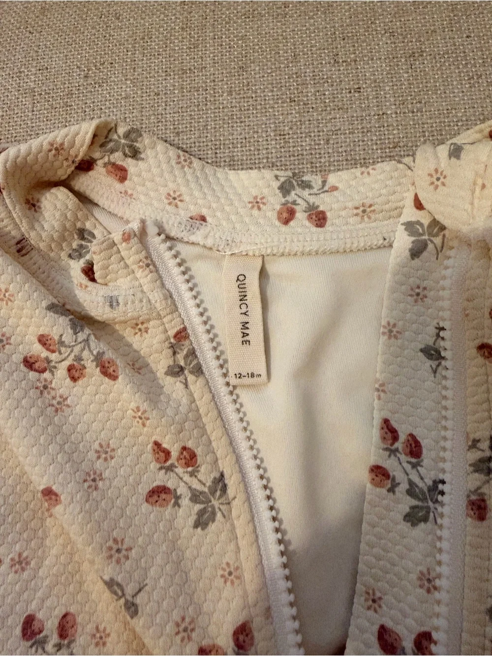 Quincy Mae Cream Floral Long-Sleeve Swimsuit